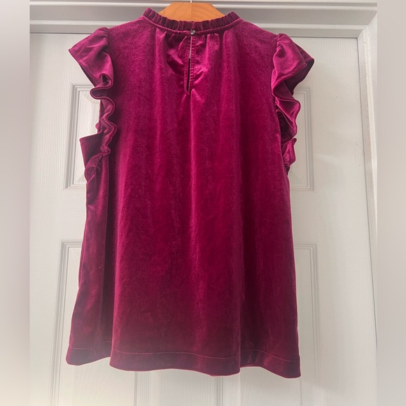 Gap Raspberry Ruffled Velvet Top Sz Small - Picture 2 of 5